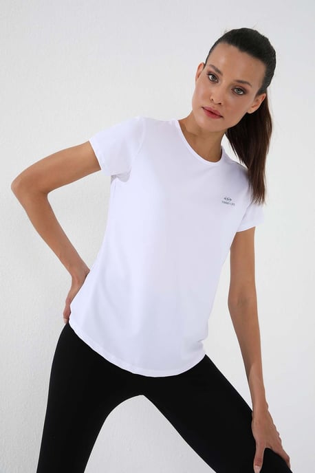 Damen Unifarben Kurzarm Rundhals T-Shirt - Image 1