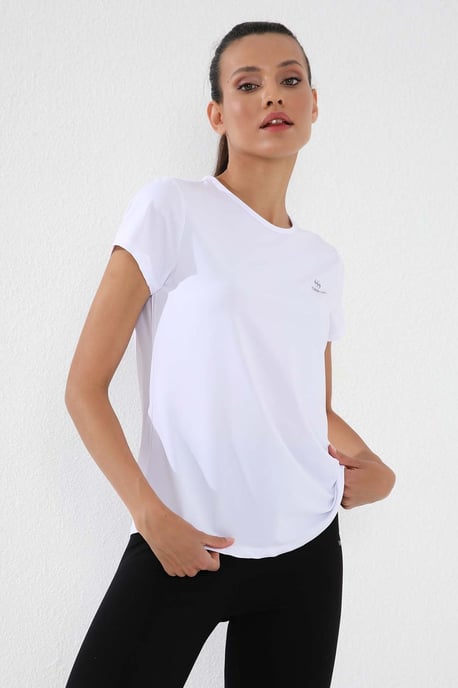 Damen Unifarben Kurzarm Rundhals T-Shirt - Image 2