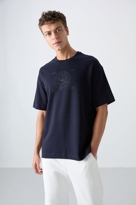 Oversized Baumwollmischung Rundhals-T-Shirt - Image 1
