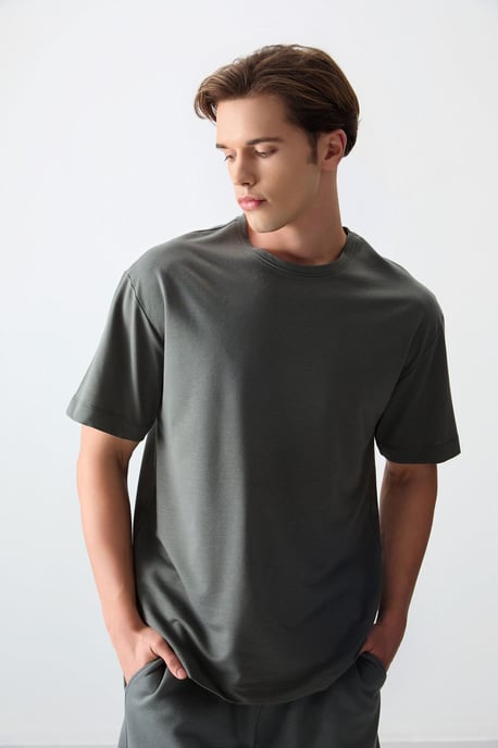 Übergroßes Baumwollmischung Rundhalsausschnitt T-Shirt - Image 2