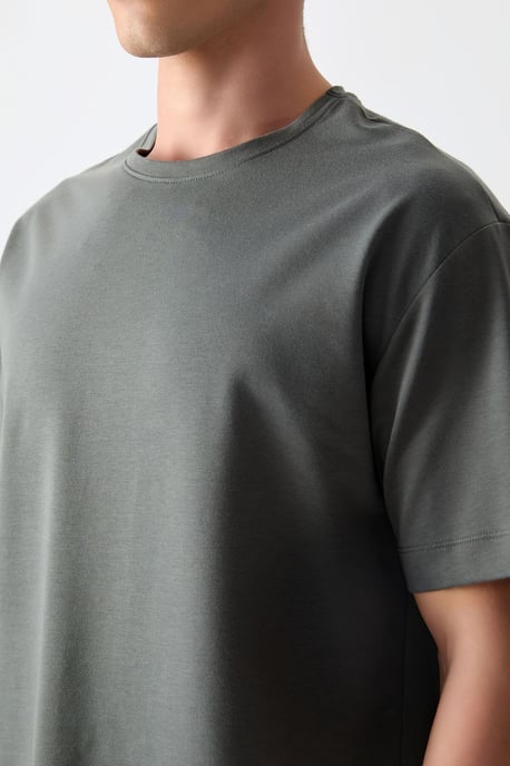 Übergroßes Baumwollmischung Rundhalsausschnitt T-Shirt - Image 4