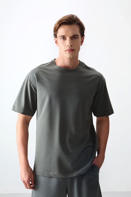 Übergroßes Baumwollmischung Rundhalsausschnitt T-Shirt - Image 5