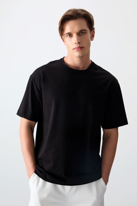 Oversized Baumwollmischung Rundhalsausschnitt T-Shirt - Image 2