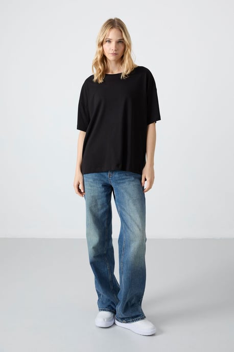 Übergroßes Baumwoll-Modal Rundhals-T-Shirt - Image 4