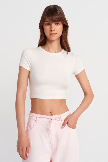 Damen Crop Slim-Fit Rundhals-T-Shirt - Image 1