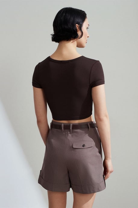 Damen Crop Slim-Fit Rundhalsausschnitt T-Shirt - Image 2