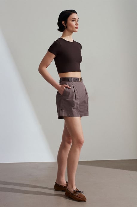 Damen Crop Slim-Fit Rundhalsausschnitt T-Shirt - Image 4