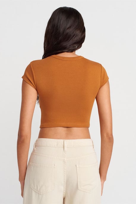 Damen Slim Fit Crop Crew Neck T-Shirt - Image 2