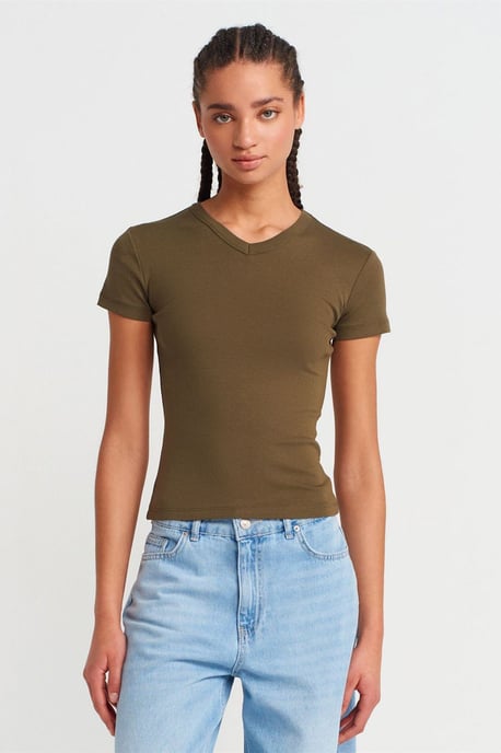 Slim Fit Baumwoll V-Ausschnitt T-Shirt - Image 1