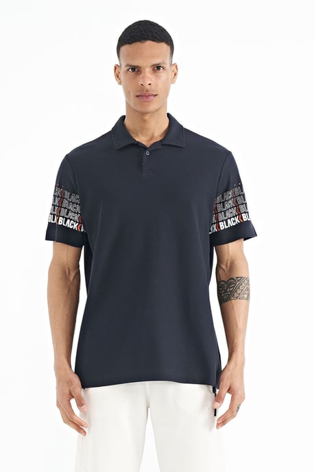 Herren Baumwoll Polo-Kragen Bedrucktes T-Shirt - Image 1