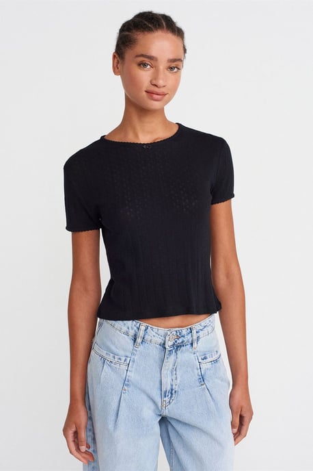 Damen Ripp-Crop-Top T-Shirt - Image 1