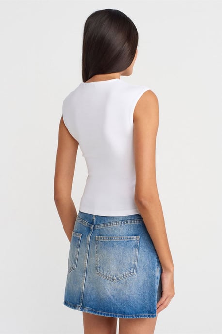 Damen Rippenloses Ärmelloses Rundhals-T-Shirt - Image 2