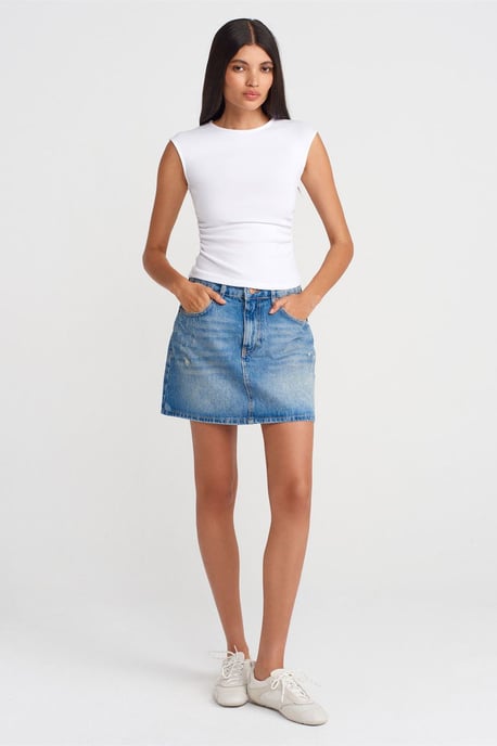 Damen Rippenloses Ärmelloses Rundhals-T-Shirt - Image 4
