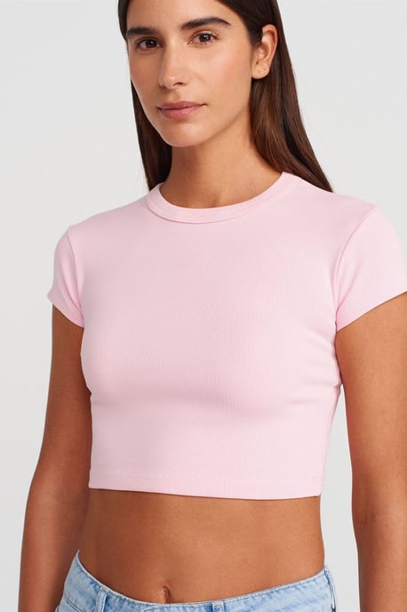 Damen Slim Fit Crop Crew Neck T-Shirt - Image 1