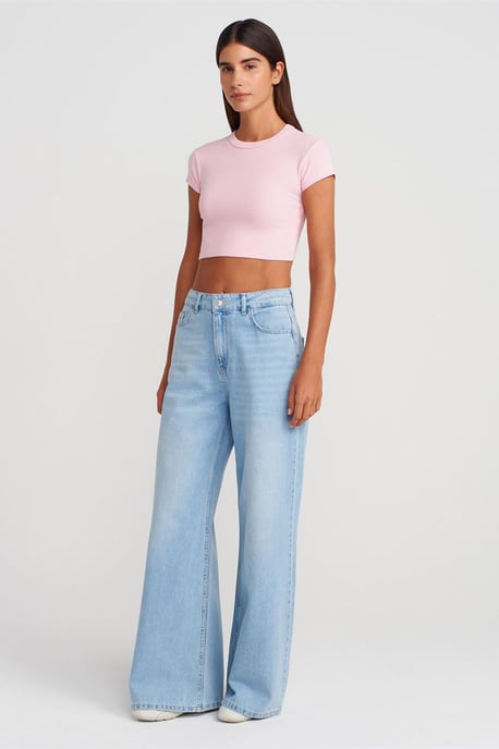 Damen Slim Fit Crop Crew Neck T-Shirt - Image 3