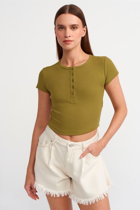Damen Kurz geschnittenes Slim-Fit Rundhals-T-Shirt - Image 1