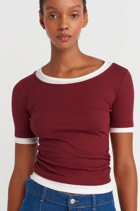 Damen Crop Slim-Fit Rundhalsausschnitt T-Shirt - Image 3