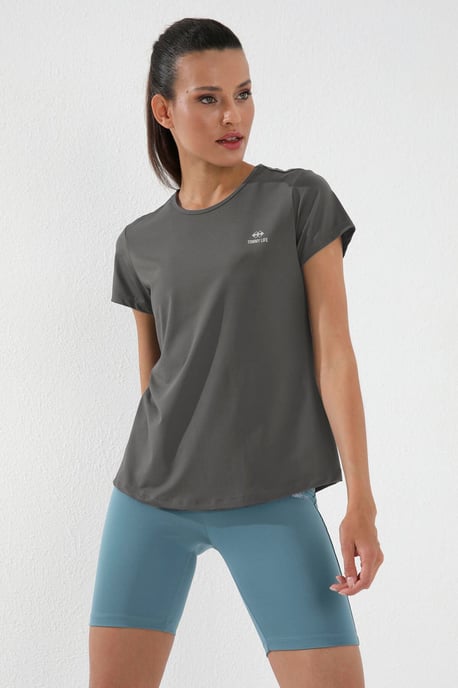 Damen Unifarben Kurzarm Rundhals T-Shirt - Image 1
