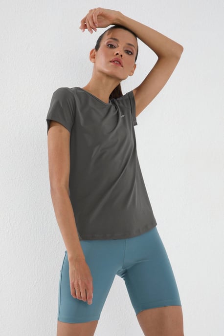 Damen Unifarben Kurzarm Rundhals T-Shirt - Image 2