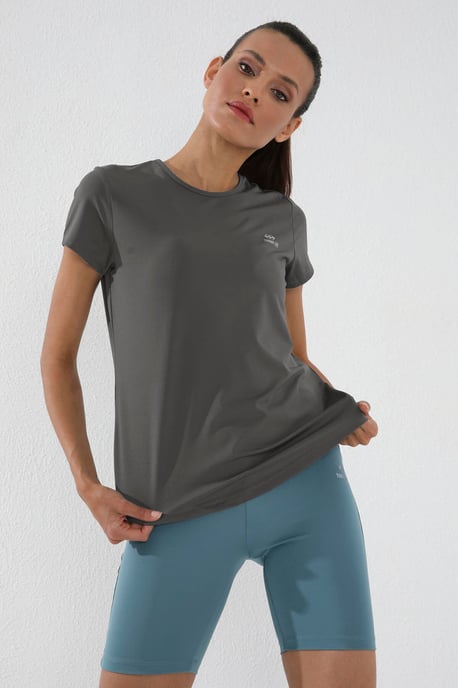 Damen Unifarben Kurzarm Rundhals T-Shirt - Image 4