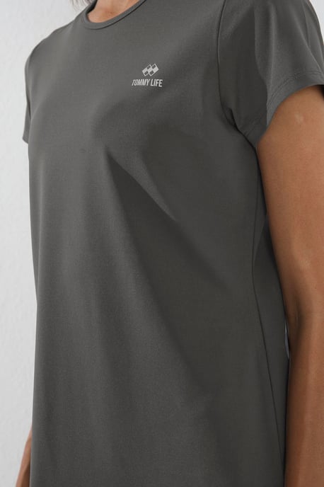 Damen Unifarben Kurzarm Rundhals T-Shirt - Image 5