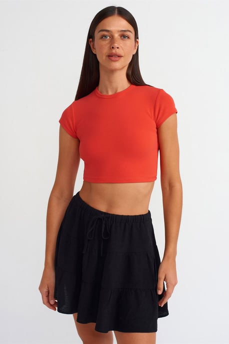 Damen Crop Slim-Fit Rundhalsausschnitt T-Shirt - Image 1