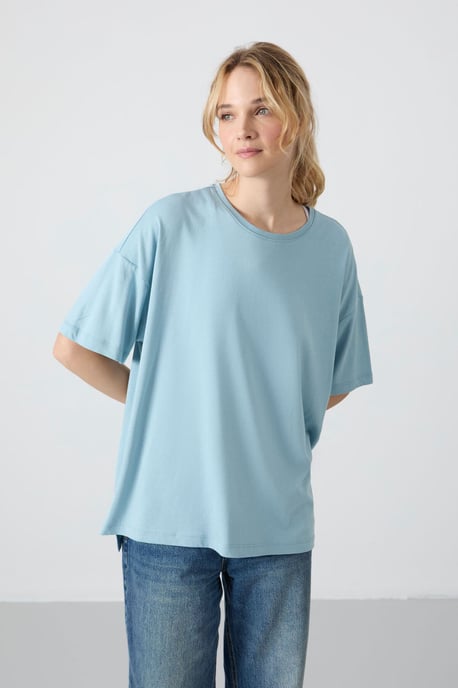 Übergröße Baumwoll-Modal Rundhals-T-Shirt - Image 4
