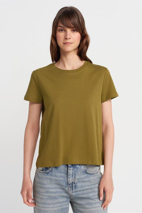 Frauen Baumwoll-Rippstrick Rundhals-T-Shirt - Image 1