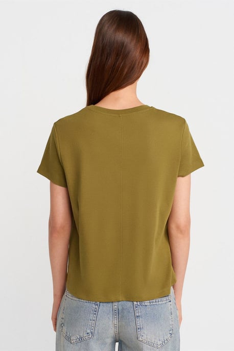 Frauen Baumwoll-Rippstrick Rundhals-T-Shirt - Image 2