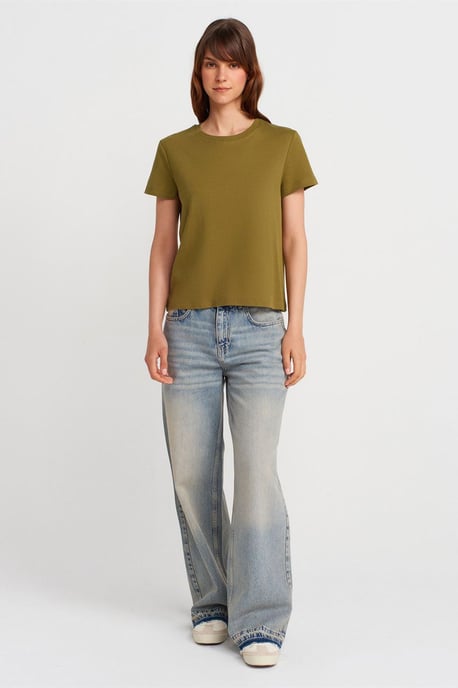 Frauen Baumwoll-Rippstrick Rundhals-T-Shirt - Image 3