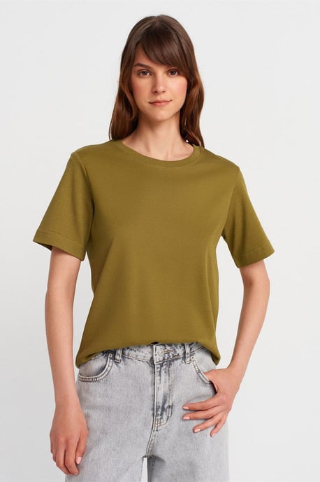 Frauen Baumwoll-Rippstrick Rundhals-T-Shirt - Image 4