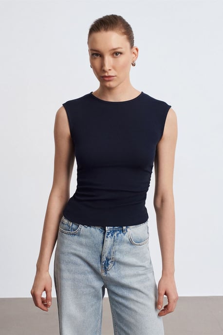 Damen Ripp-Ärmelloses Rundhals-T-Shirt - Image 1