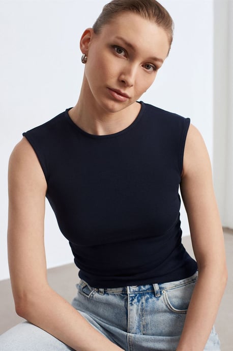 Damen Ripp-Ärmelloses Rundhals-T-Shirt - Image 2