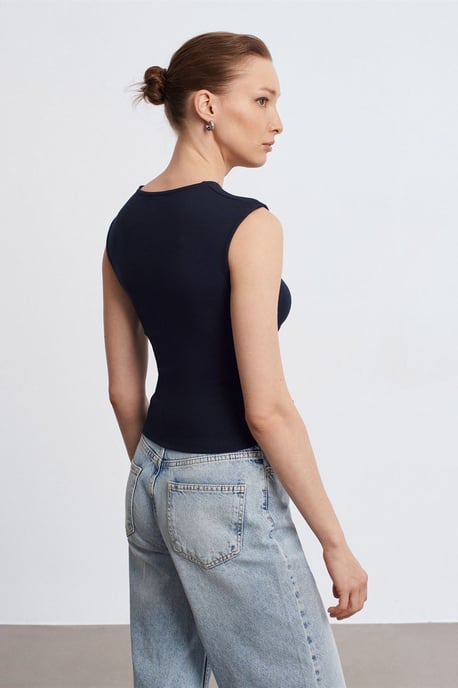 Damen Ripp-Ärmelloses Rundhals-T-Shirt - Image 3