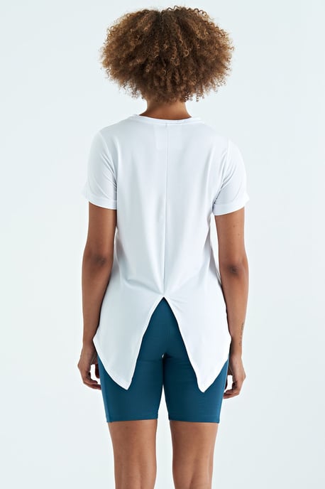 Damen lockeres Rundhals-T-Shirt mit Seitenschlitzen - Image 4