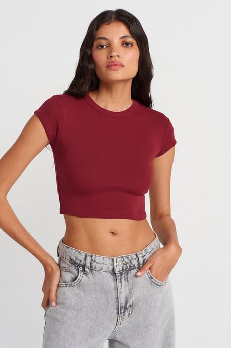 Damen Slim Fit Crop Crew Neck T-Shirt - Image 1