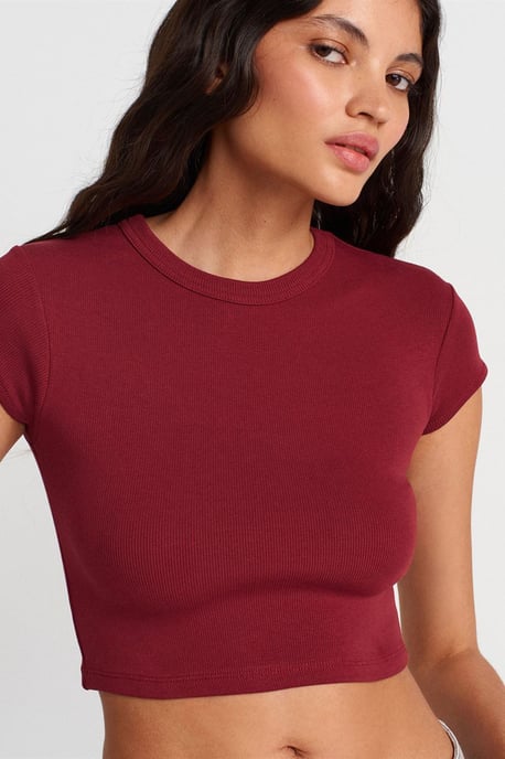 Damen Slim Fit Crop Crew Neck T-Shirt - Image 3