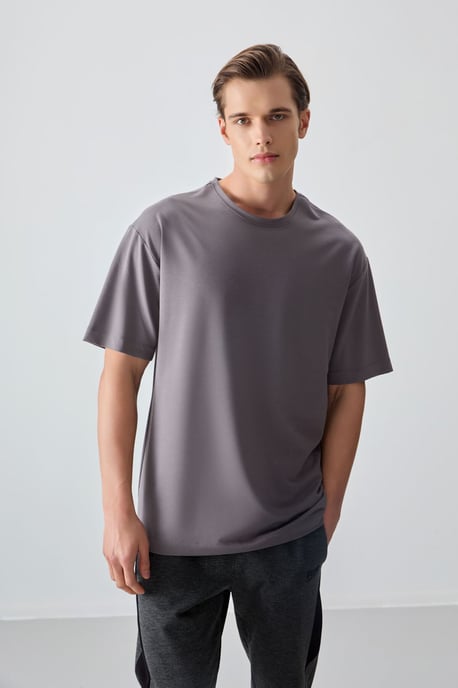 Oversized Baumwollmischung Rundhalsausschnitt T-Shirt - Image 2
