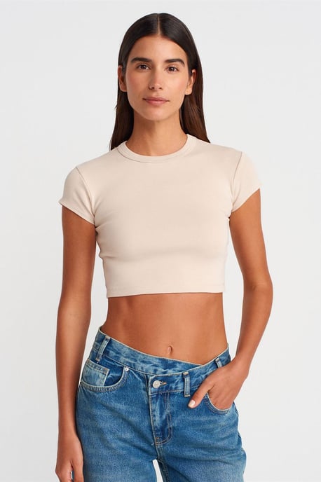 Damen Slim Fit Crop Crew-Neck T-Shirt - Image 1