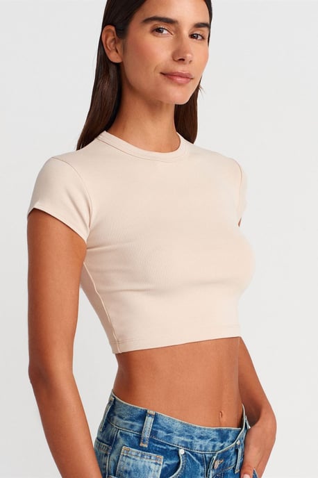 Damen Slim Fit Crop Crew-Neck T-Shirt - Image 3