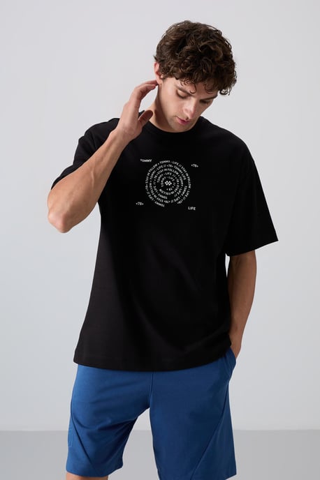 Oversized Baumwoll-Mix Rundhalsausschnitt T-Shirt - Image 1