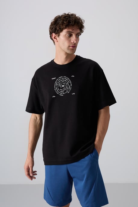 Oversized Baumwoll-Mix Rundhalsausschnitt T-Shirt - Image 4