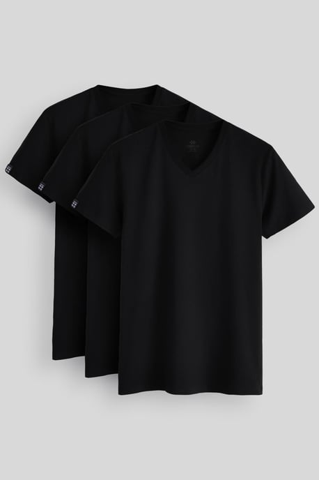 Herren Baumwolle Elastan V-Ausschnitt T-Shirt - Image 1