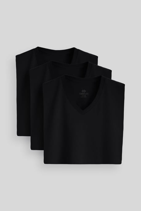 Herren Baumwolle Elastan V-Ausschnitt T-Shirt - Image 2