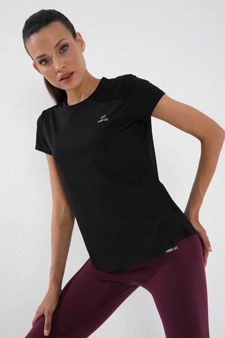 Damen Einfarbiges Kurzarm T-Shirt mit Rundhals - Image 1
