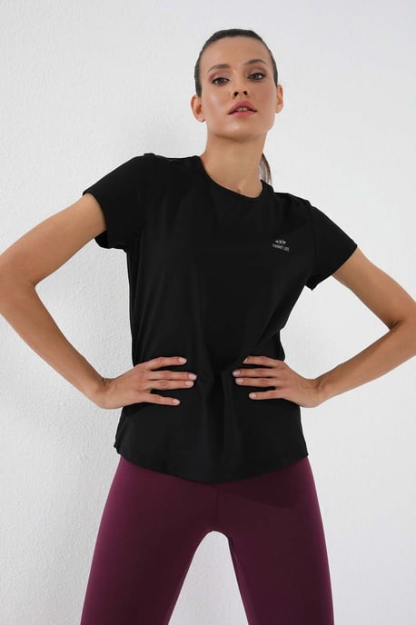 Damen Einfarbiges Kurzarm T-Shirt mit Rundhals - Image 2