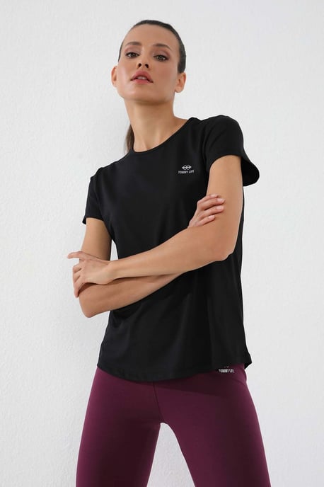 Damen Einfarbiges Kurzarm T-Shirt mit Rundhals - Image 4
