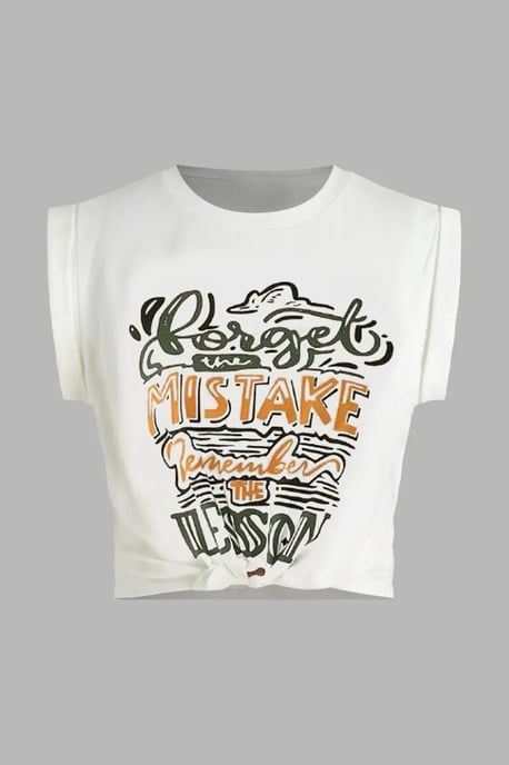 Hiccup Bedrucktes Cropped-T-Shirt - Wollweiß - Image 1