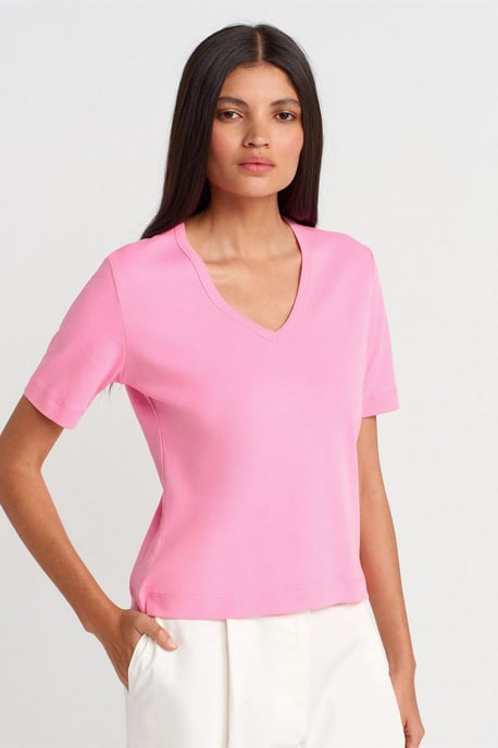 Damen Baumwoll V-Ausschnitt T-Shirt - Image 1