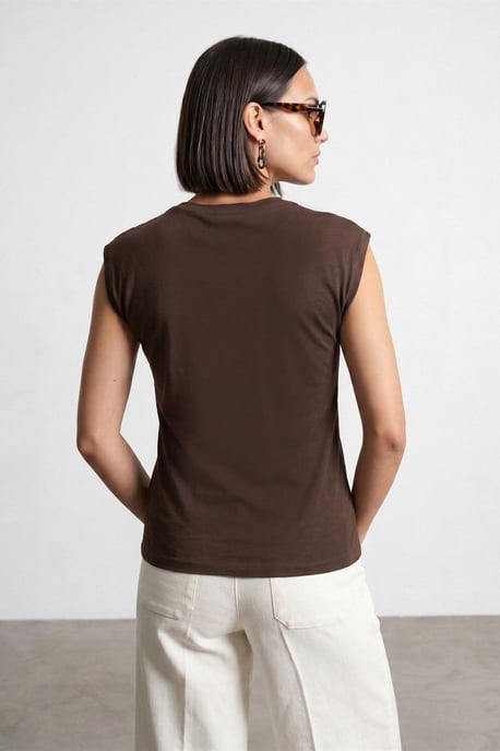 Damen ärmelloses Baumwoll-T-Shirt mit Rundhalsausschnitt und Bindedetail - Image 2